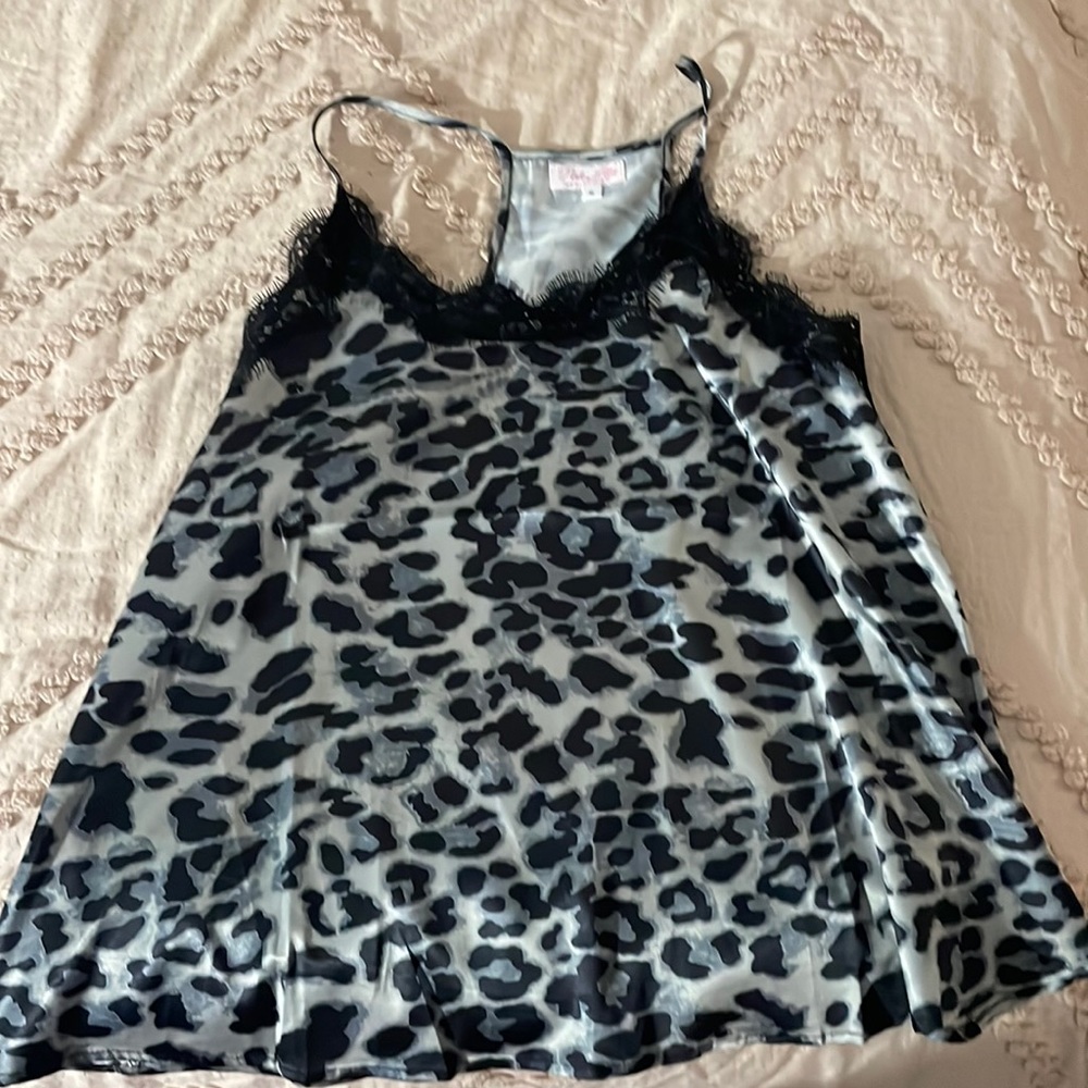 Pink Lily S Satin cheetah print shirt